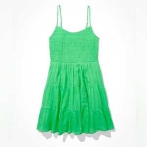 American Eagle Tiered Smocked Mini Dress - Green - Size Small